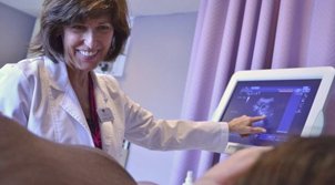 nurse pointing to ultrasound
